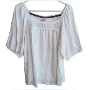 Knox Rose White Eyelet Lace Boho Blouse Size XS Embroidered Peasant Top